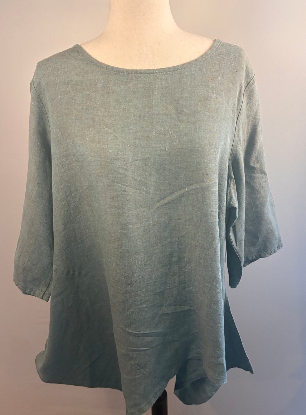 Bryn Walker Womens Medium Sage Green 100% Linen Swing Tunic Top Made in USA
